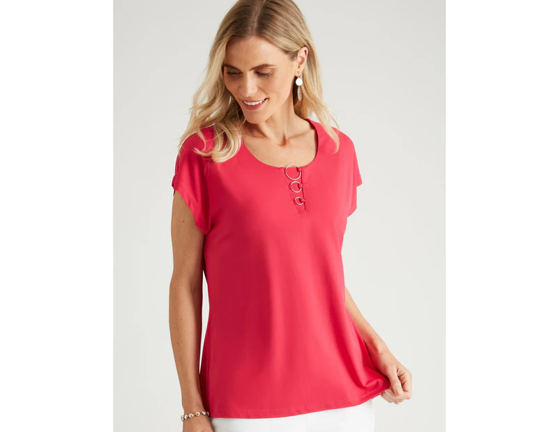 MILLERS - Womens Tops -  Extended Sleeve Top With Ring Trim - Hot Pink