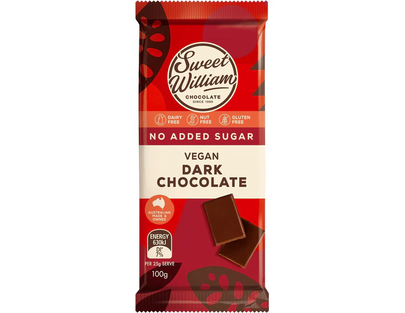 Sweet William No Added Sugar Dark Chocolate Bar 100 g