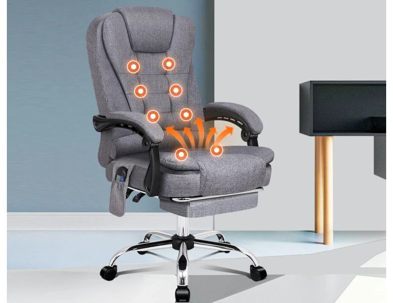 ALFORDSON Massage Office Chair Heated Seat Executive Gaming Racer Fabric Grey