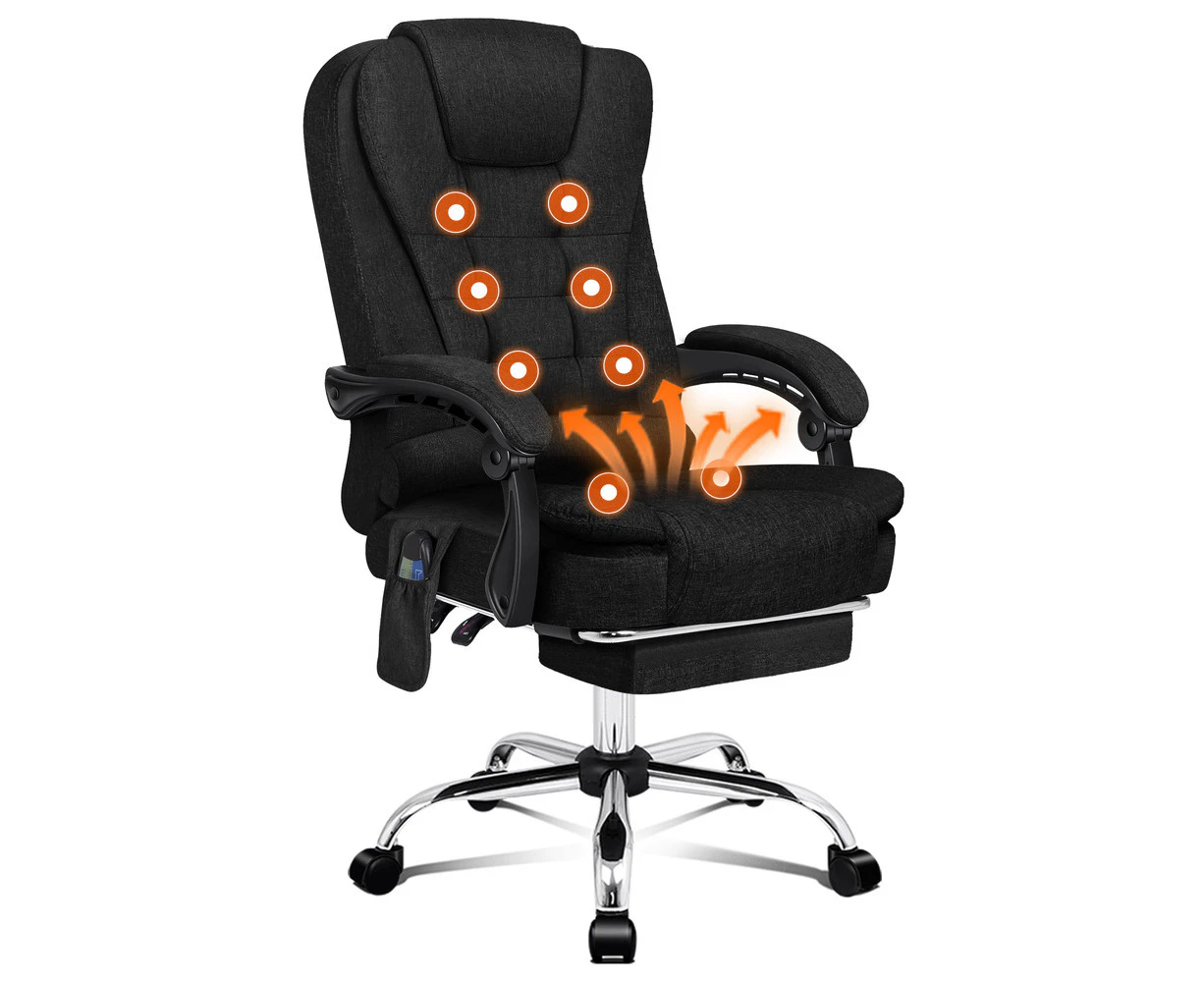 ALFORDSON Massage Office Chair Heated Seat Fabric Executive Gaming Racer Black