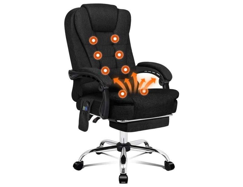 ALFORDSON Massage Office Chair Heated Seat Fabric Executive Gaming Racer Black