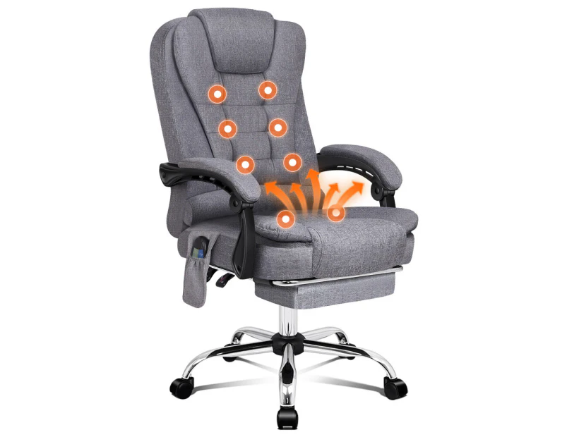 ALFORDSON Massage Office Chair Heated Seat Executive Fabric Grey