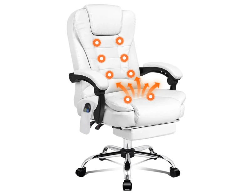 ALFORDSON Massage Office Chair Heated Seat PU Leather Gaming Racer Executive White