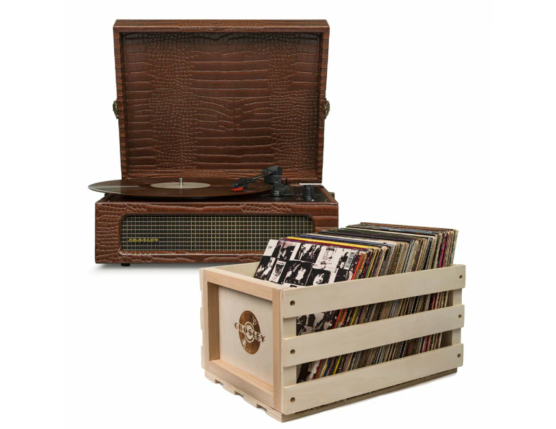 Crosley Voyager Brown Croc - Bluetooth Portable Turntable  & Record Storage Crate