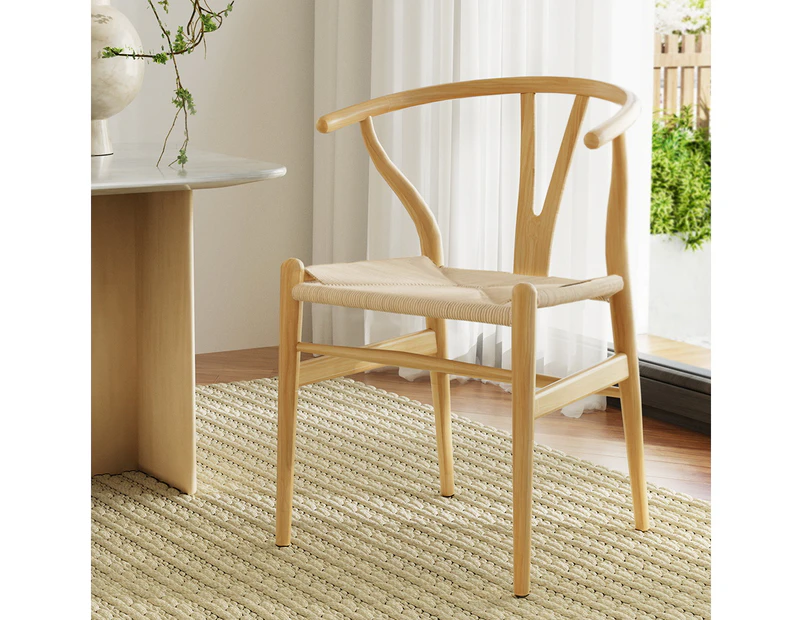 Artiss Dining Chair Wooden Rattan Seat Wishbone Back