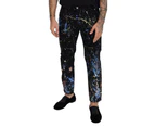 Brand New Dolce & Gabbana Denim Pants with Color Splash Print - Black