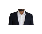 Blue Two Piece Wool Suit with Peak Lapel and Slim Fit - Black