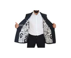 Blue Wool Patchwork Double Breasted Blazer - Navy Blue