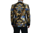 Double Breasted Floral Blazer with Logo Details - Gold