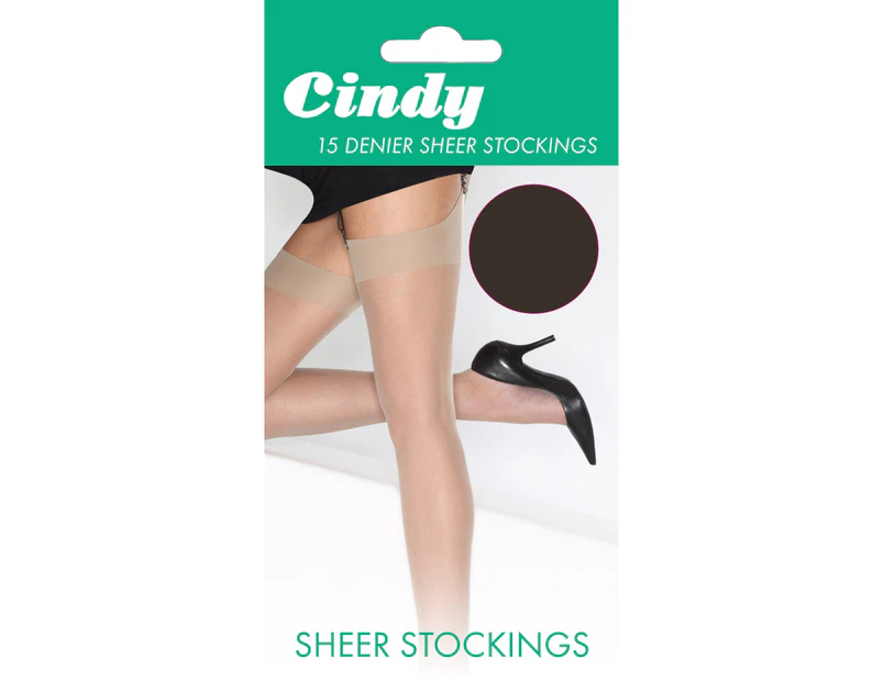 Cindy Womens 15 Denier Sheer Stockings (1 Pair) (Barely Black) - LW110