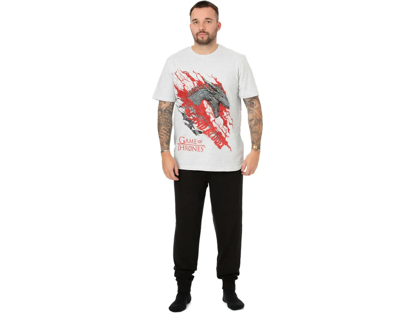 Game of Thrones Mens Fire And Blood Targaryen Long Pyjama Set (White/Black) - NS7151