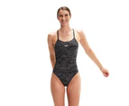 Speedo Womens All-Over Print Cross Back One Piece Swimsuit (Black) - RD3144