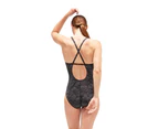 Speedo Womens All-Over Print Cross Back One Piece Swimsuit (Black) - RD3144