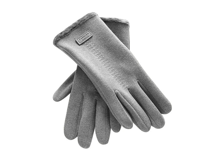1 Pair Men Winter Gloves Full Fingers Anti-slip Thick Warm Plush Soft Lightweight Windproof Touch Screen Outdoor Cycling Skiing Gloves-One Size Grey