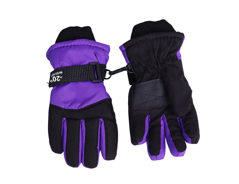1 Pair Children Warm Gloves Windproof Non-slip Stretchy Full Finger Keep Warm Breathable Kids Winter Warm Snowboard Gloves for Outdoor-Purple One Size