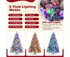 Costway 1.8M Pre-Lit Snow Flocked Christmas Tree Hinged Xmas Decor 8 Lighting Modes