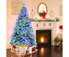 Costway 1.8M Pre-Lit Snow Flocked Christmas Tree Hinged Xmas Decor 8 Lighting Modes