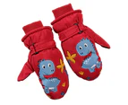 puluofuh Kids Windproof Outdoor Cycling Gloves Cartoon Dinosaur Print Soft Warm Mitten-Red One Size
