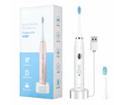 2 Heads Sonic Electric Toothbrush Teeth Clean Tool Soft Hair Tartar Plaque Calculus Remover Oral Hygiene Care Battery Power - Pink