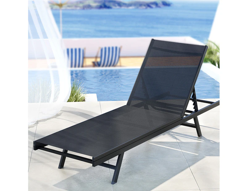 Gardeon Sun Lounge Outdoor Lounger Steel Beach Chair Patio Furniture Black