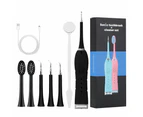 4 Modes Electric Toothbrush Sonic Dental Scaler USB Rechargable for Adults Waterproof Dental Calculus Remover +Tooth Brush Heads - Black