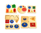 Montessori Wood Knob Puzzle Peg Board Geometric Shape Match Baby Educational Toy- B