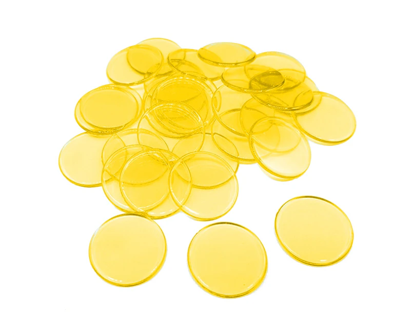 100Pcs 19mm Bingo Chips Transparent Color Counting Math Game Counters Markers-Yellow 100pcs