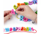 Alphabet ABC Numbers Wooden Puzzles Lacing Beads Game Education Children Toy- Letter