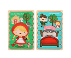Kid Wooden Cartoon Vehicle Animal Double-sided Bar Jigsaw Puzzle Educational Toy- Red Hat Girl and Grey Wolf