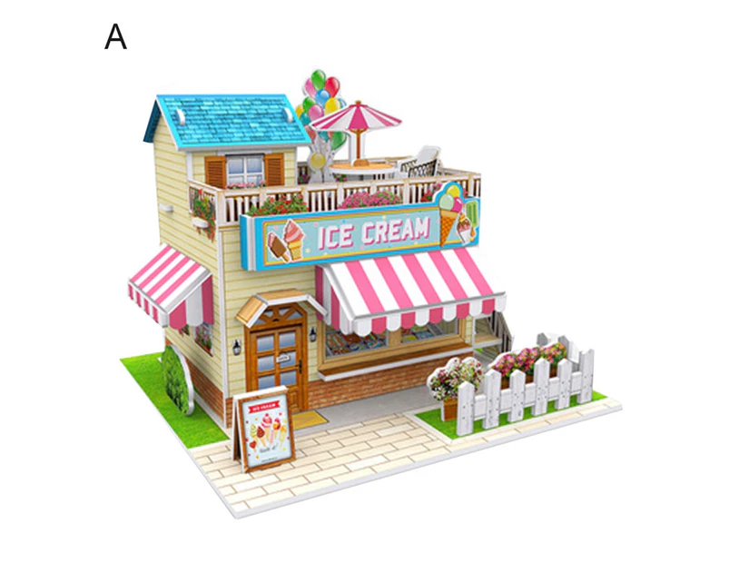 Three-Dimensional 3D Model Puzzles Handmade DIY Houses Building Blocks Kids Toys- A