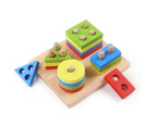 Wooden Four-column Building Blocks Geometry Intelligence Board Educational Toy-