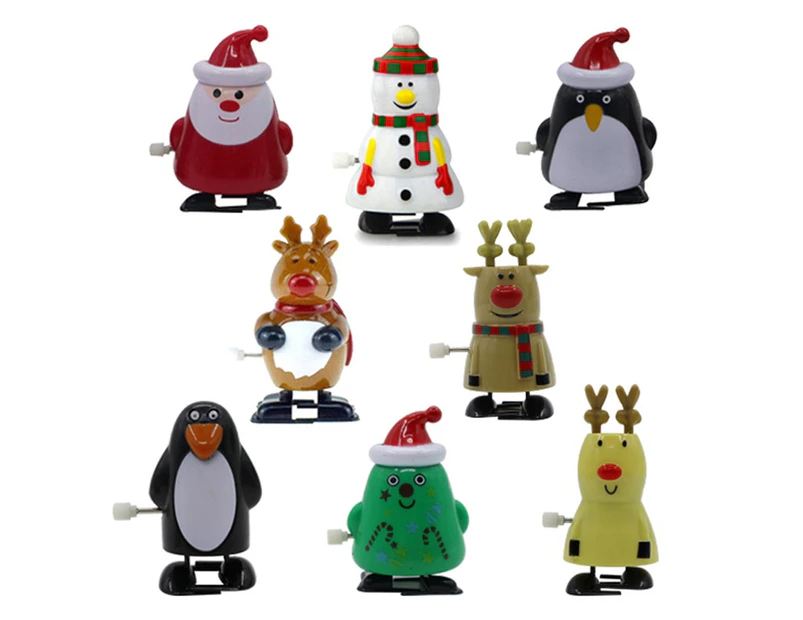 8Pcs/Set Walking Santa Claus Elk Penguin Snowman Clockwork Toy Home Decor Gift- A