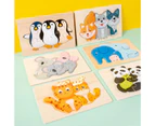 Wooden Puzzle Smooth Surface Round Edges Cute Animal Cat Dog Puzzles Baby Logic Teaching Toy for Kindergarten- Penguin
