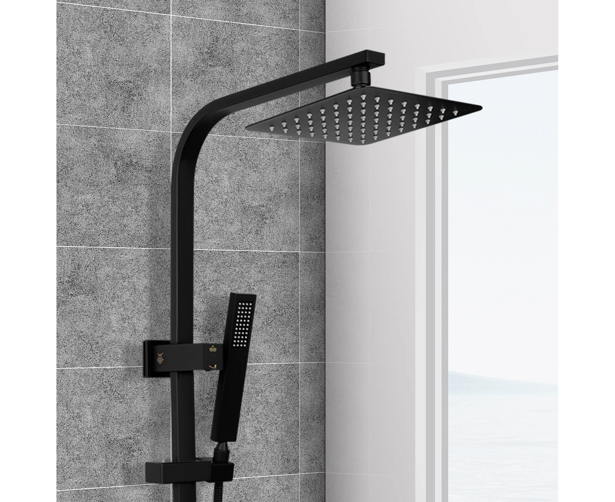 Luxury SS304 8 inch Shower heads Set WELS Handheld head Bathroom Shower Top Water Inlet Black