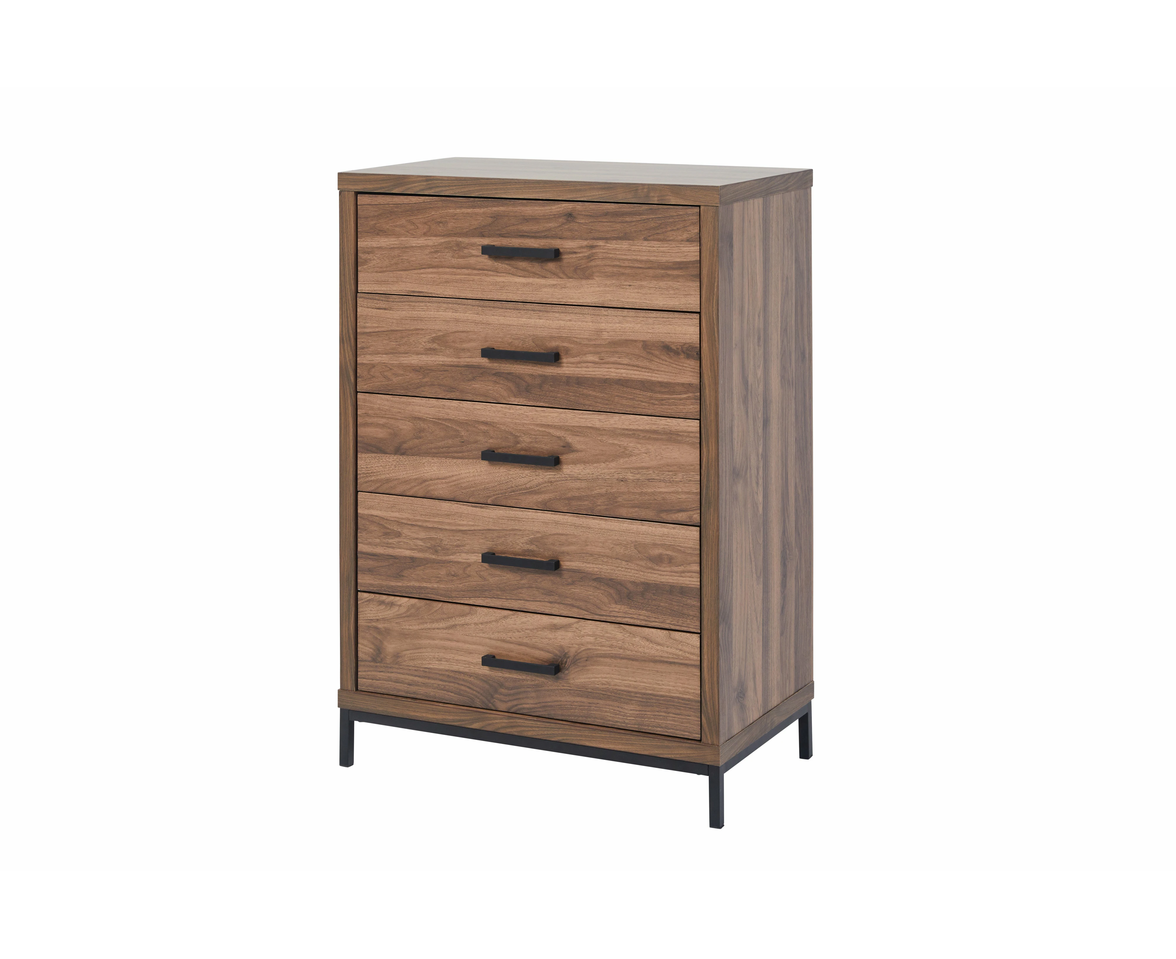 Groove Furniture Aubrey Chest of Drawers with 5 Drawers Bedroom Dresser, Walnut