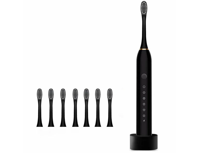 Newest Ultrasonic Electric Toothbrush Rechargeable USB with Base 6 Mode Adults Sonic Toothbrush IPX7 Waterproof - Black