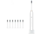 Newest Ultrasonic Electric Toothbrush Rechargeable USB with Base 6 Mode Adults Sonic Toothbrush IPX7 Waterproof - White