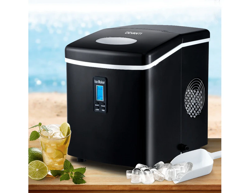 Devanti 3.2L Portable Ice Maker Commercial Machine Stainless Steel Ice Cube BK