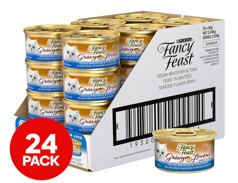24 x Fancy Feast Gravy Lovers Cat Food Ocean Whitefish & Tuna Feast in Sautéed Seafood Flavour Gravy 85g