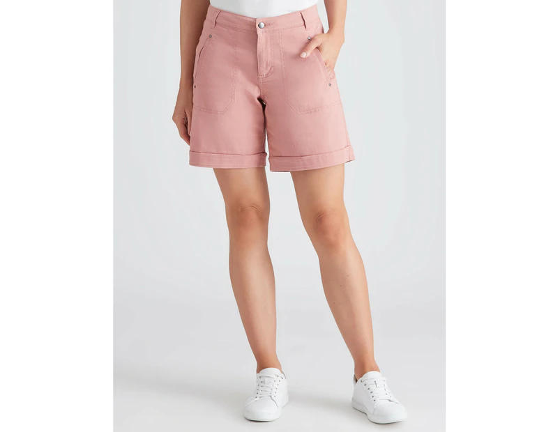 KATIES - Womens -  Cotton Blend Casual Shorts - Coral