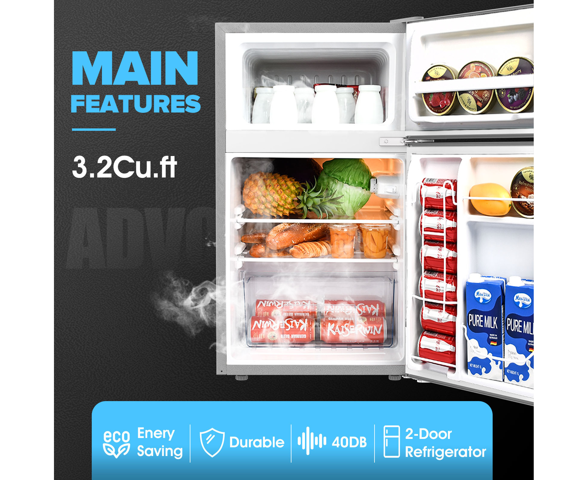 Advwin 90L Electric Mini Fridge Freezer Portable Bar Beer Beverage