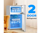 Advwin 90L Bar Fridge, Mini Fridge Freezer Double Doors Independent Temperature Control Portable Bar Home Office Commercial Refrigerator, Silver