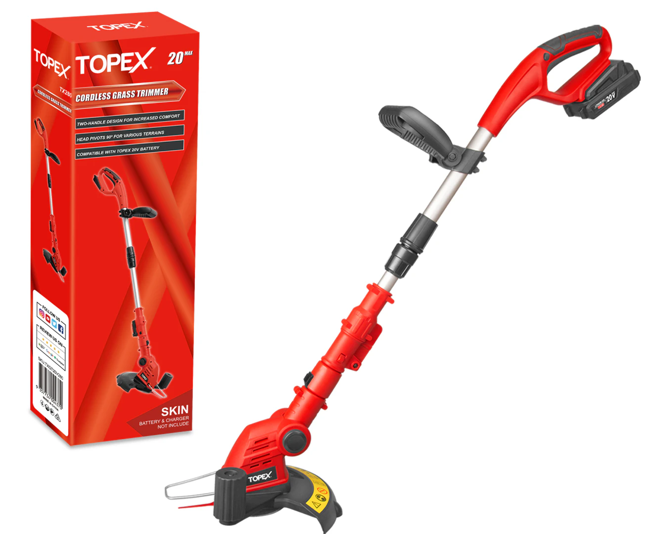 TOPEX 20V Cordless Lawn Grass Line Trimmer 2 in 1 Whipper Snipper with 10 Blades