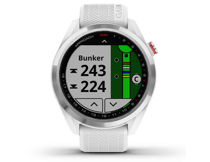 Garmin Approach S42 Golf GPS Watch - Polished Silver w/White Band