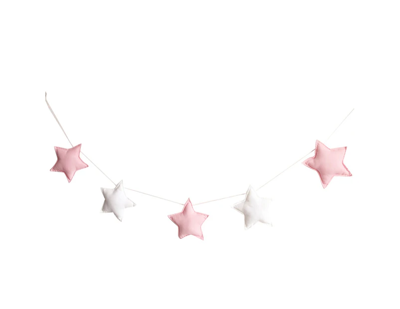 puluofuh Nordic 5Pcs Cute Stars Hanging Ornaments Banner Bunting Party Kid Bed Room Decor-Pink+White