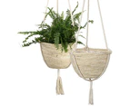 puluofuh Straw Woven Basket Portable Suspended Wall Hanging Flower Plant Suspension Basket for Balcony-1