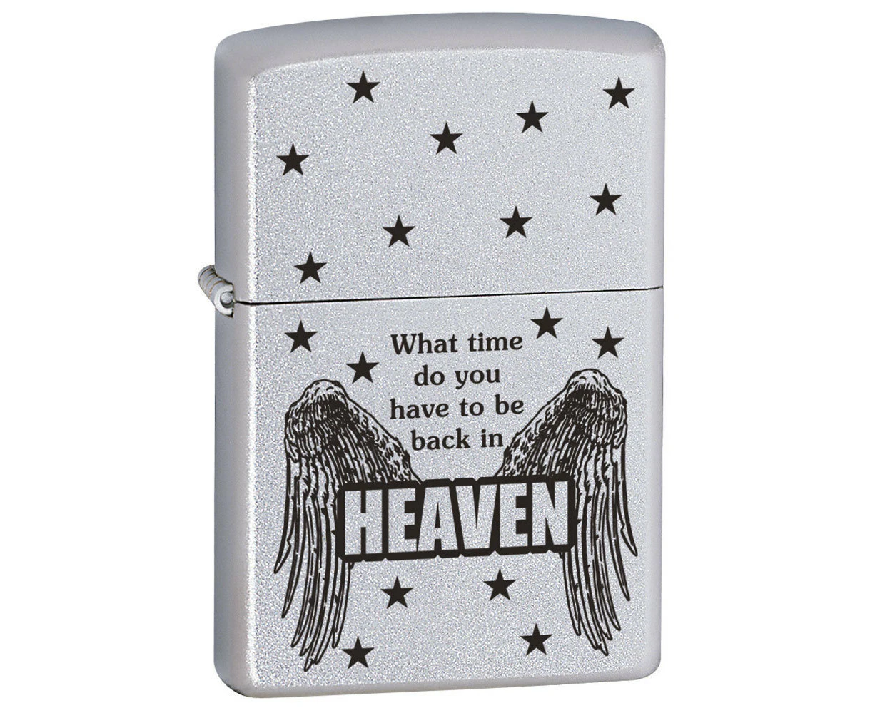 Zippo "What Time" Genuine Satin Chrome Finish Cigar Cigarette Pocket Lighter