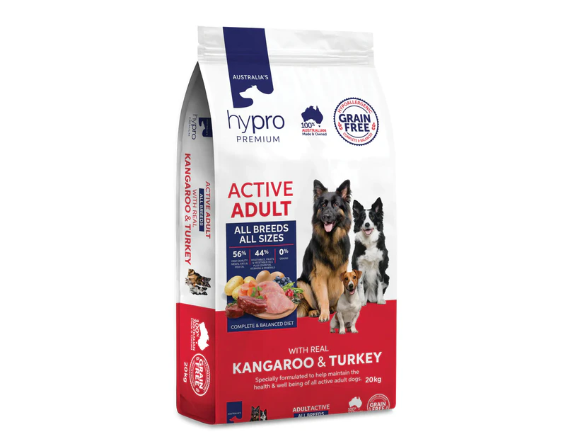 Hypro Premium Active Adult Dry Dog Food Real Kangaroo & Turkey 20kg