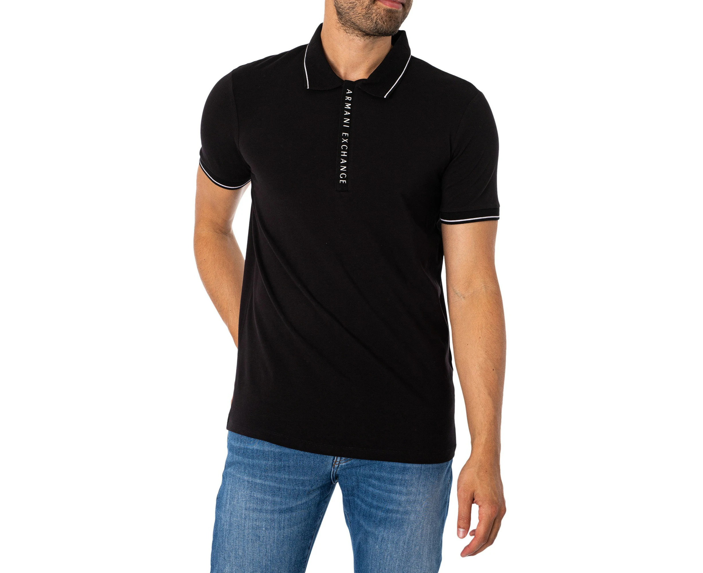 Armani Exchange Men's Zip Logo Polo Shirt - Black