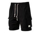 Men's Casual Shorts Drawstring Running Athletic Shorts for Men Workout Shorts Gym Shorts with Pockets - Black